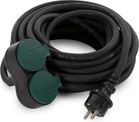 Perel Verlengkabel - 10m - 2 stopcontacten - IP44 - Zwart