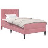 vidaXL Bedframe met matras en hoofdeinde, roze, 90 x 200 cm, fluweel