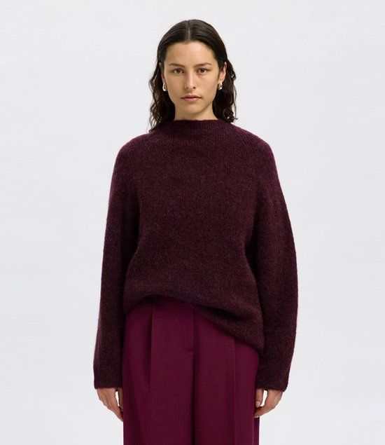 SELECTED FEMME Sia Ras Long Sleeve Knit T-Neck - Red - Women - Size S - Wool - Casual - Autumn/Winter 2025