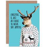 Wee Blue Coo Excuseer om Jumpers te dragen - Grappige Volwassen Rude Kerstkaart