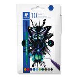 STAEDTLER Noris 326 C10 E1 Viltstiften cool & schattig, inkt met levensmiddelenkleurstoffen op waterbasis, dop met luchtkanaal, lijnbreedte 1,0 mm, 10 viltstiften in gesorteerde kleuren in kartonnen