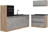 Vicco Complete keukeneenheid R-Line, Beton/Goudkleurig Eiken, 220 cm zonder werkblad