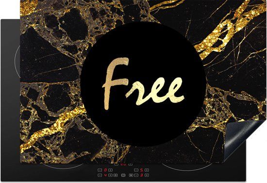 KitchenYeah® Inductie beschermer 77x51 cm - Quotes - Goud - Marmer print - Inductie kookplaat accessoire