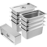 VEVOR Gastronormcontainer, roestvrij stalen container, 8 stuks, 328 x 178 x 148 mm eetcontainer met deksel, commerciële warmhoudcontainer, 5,93 l diepte voor gerechten, hotelpan, tafel, food pan 1/3