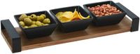 Excellent Houseware Serveerplank met 3 hapjes/saus/tapas schaaltjes - hout - 32 x 10 cm
