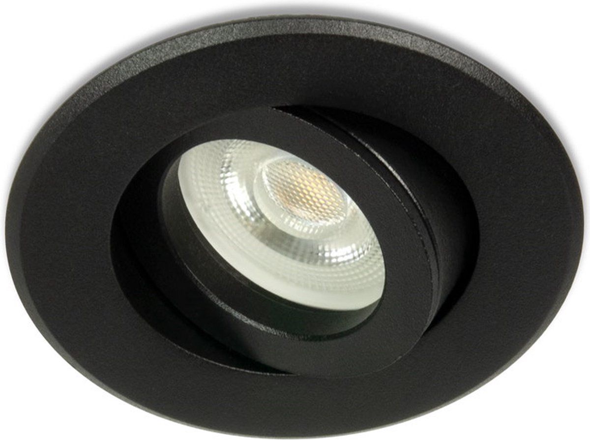RTM Lighting Alex LED Midi Inbouwspot - Rond Zwart - Warm Wit - Dimbaar - 3.6W