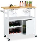 Merkloos / Sans marque Relaxdays Keukentrolley op wieltjes - met wijnrek - glazenhouder - 83x92x40 cm - wit