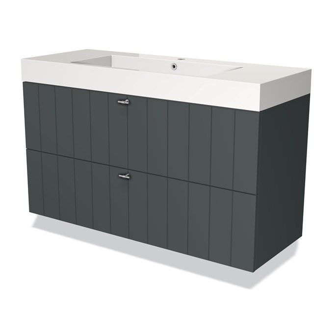 Maxaro Badkamermeubel 120cm Modulo Donkergrijs 2 Lades Lamel Wastafel Mineraalmarmer