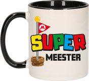 Bellatio Decorations Cadeau koffie/thee mok voor Meester/mentor - zwart - super Meester - 300 ml