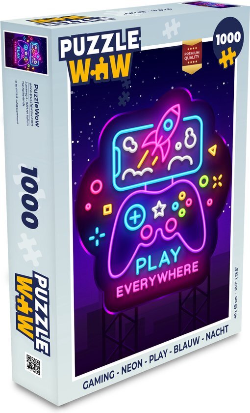 MuchoWow Puzzel Gaming - Neon - Play - Blauw - Nacht - Controller - Legpuzzel - Puzzel 1000 stukjes volwassenen - Sinterklaas cadeautjes - Sinterklaas voor grote kinderen