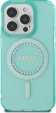 Guess Hoesje geschikt voor Apple iPhone 16 Pro - IML Rhinestones Back Cover - Geschikt voor MagSafe - Groen