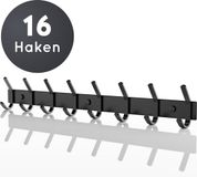 Volcan Wandkapstok - 16 Haken - Muur Kapstok Hangend met 3M Tape - Industrieel - Zwart RVS