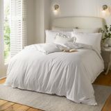 Wylder Nature Tilly dekbedovertrekset - 100% getrommeld katoen, minimaal ruches beddengoed met elegante bies (wit - eenpersoons)
