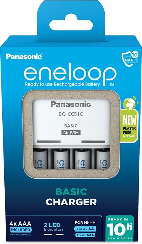 Panasonic eneloop Basic lader + 4x AAA NiMH batterijen
