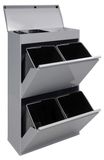 Conteneur de recyclage en acier, 68 litres, 4 compartiments, gris