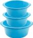 Forte Plastics Voordeelset multifunctionele kunststof ronde teiltjes blauw in 3-formaten - 10-15-20 liter inhoud