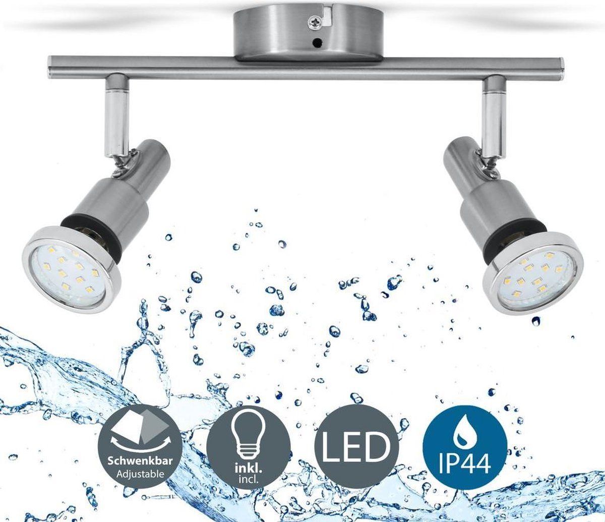 B.K.Licht - Plafondspots Badkamer - badkamerlamp - GU10 fitting - opbouwspots met 2 lichtpunten - draaibar - IP44 - incl. 2x GU10 - 3.000K - 400Lm - 5W
