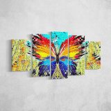 Homemania Afbeelding Butterfly-5 dieren per woonkamer, meerkleurig, 100 x 3 x 60 cm, HM205PKNV-215, polyester, hout