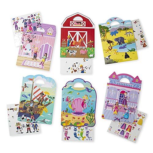 MELISSA & DOUG Bundel van 6 herbruikbare Puffy Stickers - dress-up, prinses, safari, boerderij, piraat en zeemeermin | activiteitenboeken | 3+ | cadeau voor jongen of meisje