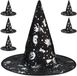 Relaxdays Heksenhoed, set van 6, Halloween-stijl, voor volwassenen, dames, heren, tovenaarshoed carnaval, zwart/zilver