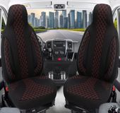 BREMER SITZBEZÜGE Maatpiloten autostoelhoezen compatibel met VW Crafter Gen. 2 bestuurders en passagiers vanaf 207 / auto stoelbekleding set autostoelhoezen 2-pack in zwart/rode naad