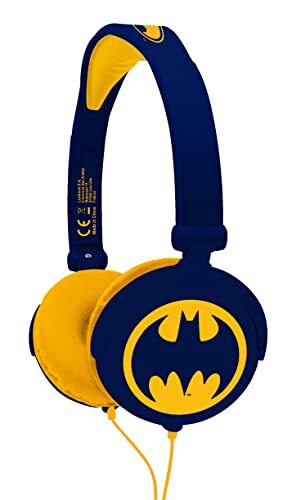 Lexibook - Warner Batman - Kinderstereoheadset, beperkt geluidsvermogen, opvouwbaar en verstelbaar, blauw/geel, HP015BAT