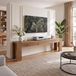 Wanbor meuble TV en bois massif, adapté aux téléviseurs de 60/70/80 pouces, meuble de divertissement extra long de style ferme avec cadre, console TV en bois pour le salon