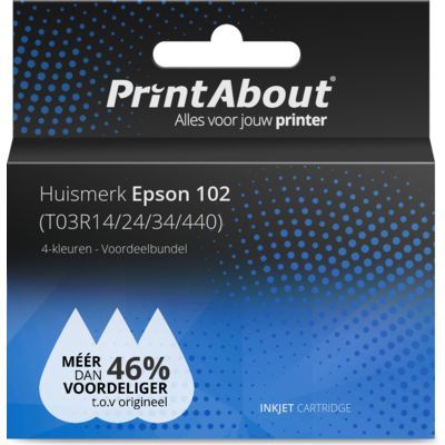 PrintAbout Huismerk 102 (T03R14/24/34/440) Inktcartridge 4-kleuren Voordeelbundel | Compatibel met Epson EcoTank printers