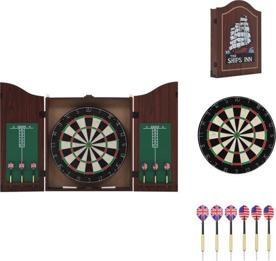 vidaXL Dartset - Dartkast met Sisal Dartbord - 6 Dartpijlen - MDF - 50 x 63.5 cm - Dartbord