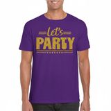 Bellatio Decorations Verkleed shirt heren - lets party - paars - glitter goud - carnaval/themafeest L