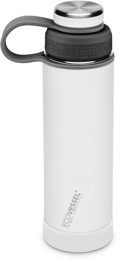 EcoVessel The Boulder 20oz / 591ml TriMax Geïsoleerde RVS Fles met Schroefdop & Uitneembare Zeef - White Out