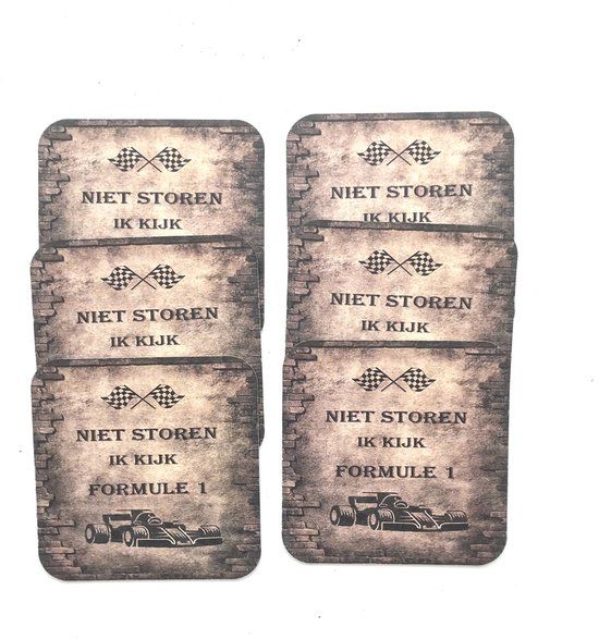 BALISTUFF.NL Formule 1 Onderzetters - 6 stuks - Bruin - Karton - 9x9cm - BALISTUFF.NL