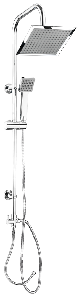 Cornat Douchesysteem "Carballo" - verchroomd - hoekige hoofddouche en handdouche met elk 1 straaltype - anti-kalkfunctie/complete douche met stijgbuis / SA330103