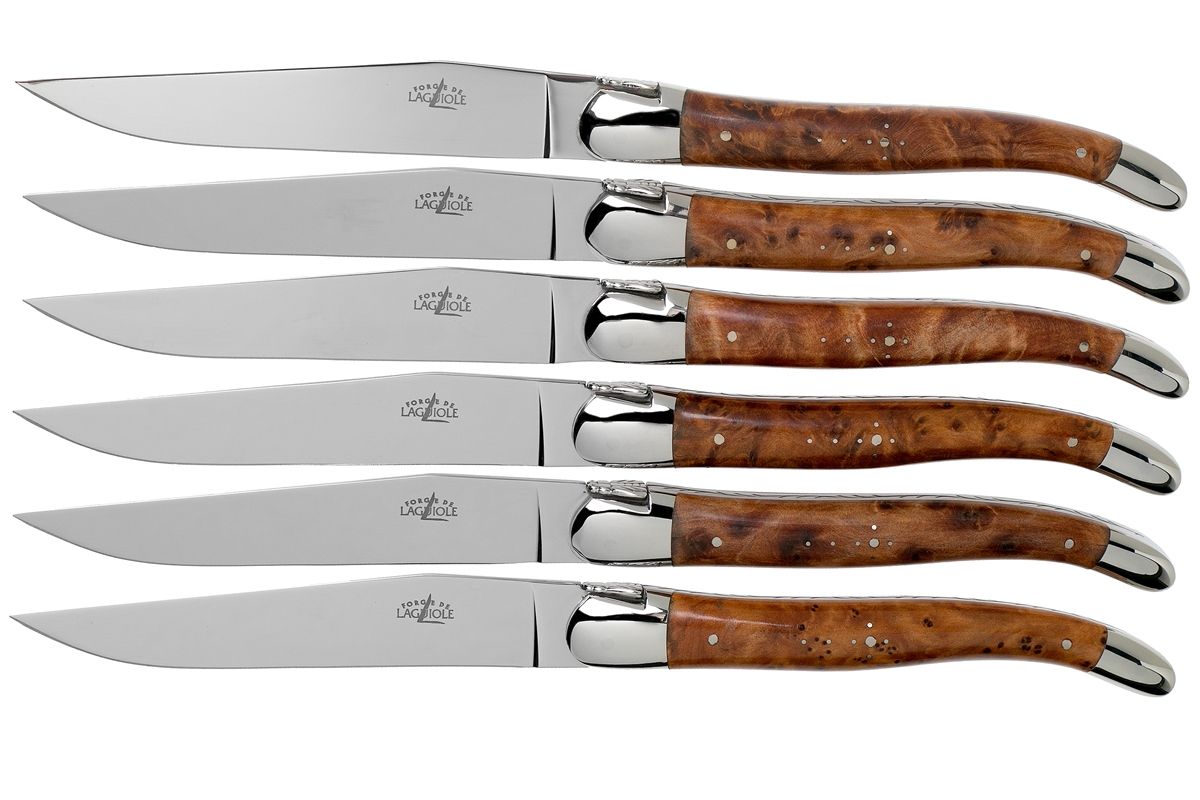 Forge de Laguiole T62MINTHBRI thujahout gepolijst set van 6 steakmessen