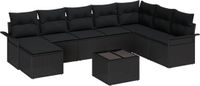 vidaXL Tuinbank - Set - 9 zitplekken - Zwart - Polyrattan
