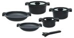 Set de cuisine, 8 pièces, aluminium, avec revêtement antiadhésif, manche amovible, noir