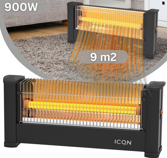 ICQN Vrijstaande Infrarood Kachel - 900 W - Voor ruimtes tot 16m² - IP20 - Radiant verwarming voor kantoor of thuis