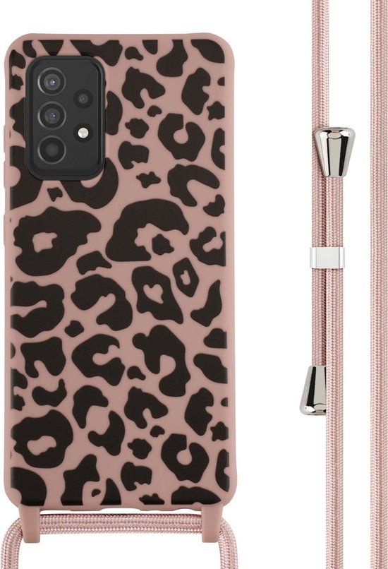 iMoshion Hoesje Samsung Galaxy A52 (4G/5G) / A52s - Siliconen - Roze / Animal Pink - Met Koord