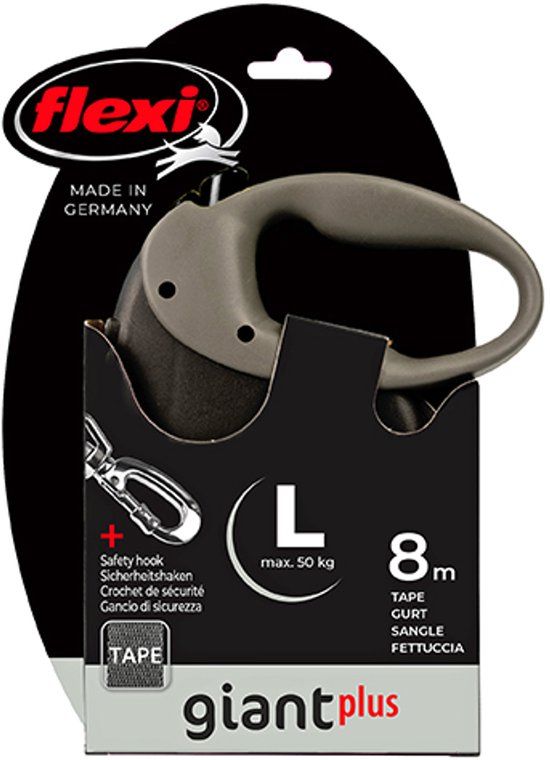 Flexi Giant Plus Tape L Zwart/Zilver 8 Meter