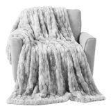 Lavish Home Oversized deken van imitatiebont met ruches, 152 x 200 cm jacquard imitatiebont queensize plaid voor bedden en banken, grijs