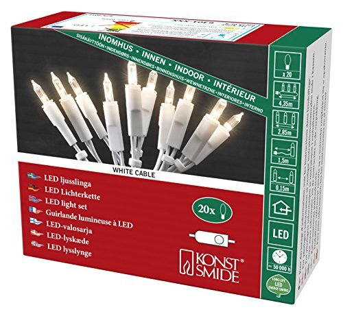 KONSTSMIDE 6301-102 LED mini-lichtketting / voor binnen (IP20) VDE getest / 230V binnen / met schakelaar / 20 warm witte diodes / witte kabel