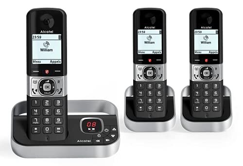 Alcatel F890 Voice Trio draadloze telefoon, antwoordapparaat, 3 handsets met oproepvergrendeling, grijs