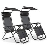 IntimaTe WM Heart Tuinstoelen, 2-delige set, opvouwbare ligstoel, ergonomische ligstoel met zonnedak, hoofdsteun en bekerhouder, inklapbaar, 2-delige set, verstelbare rugleuning, zwart