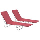 VidaXL Chaises longues 2 pièces pliable acier et tissu rouge