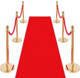 VEVOR 6-Delige Afzetpaalset met Rode Loper (8 M) en 4 Rode Fluwelen Touwen (1,5 M), Navulbare Voet voor Concerten, Tentoonstellingen, Hotels, Bioscopen (Goudkleurig)