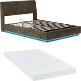 en.casa Tweepersoonsbed Tröstiar met matras en LED 140x200 cm groen