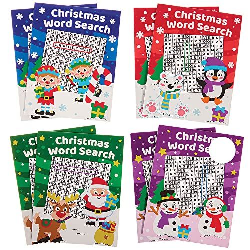 Baker Ross FX331 Kerstmis Woordzoeker Puzzelboekjes - Pak van 8, Onderhoudende Reisactiviteiten, Kerstfeestgeschenken, Kinder Woordzoekerboek