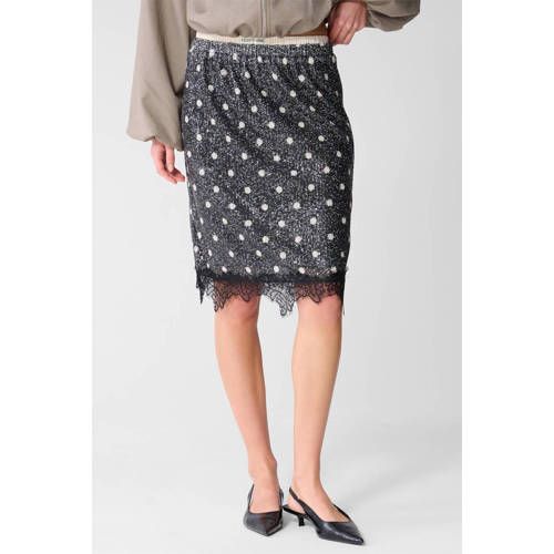 Shoeby Kokerrok met stippen en pailletten antraciet