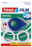 tesa Mini-afroller met 2xtesafilm Invisible, 10 m x 19 mm - Rood/Blauw
