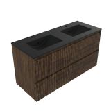 Saniclass Badkamermeubelset - 120x45x62cm - Vygo keramische wastafel zwart - 2 wasbakken - 2 kraangaten - 2 lades - mat eiken charcoal (hout) SW1420808/SW761657